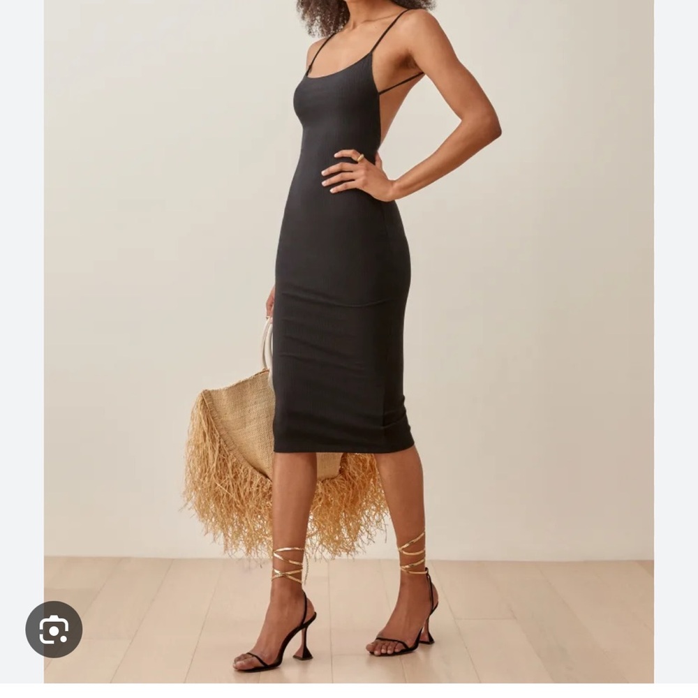 Reformation Kelsee Black and Tan Spaghetti Strap Bodycon Dress NWOT